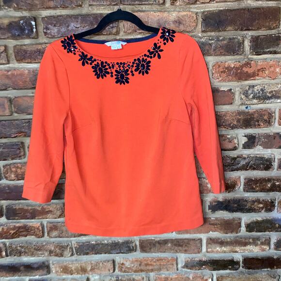 Boden Red Embellished Ponte Knit 3/4 Sleeve Top Women's Size US 6 - Picture 1 of 5